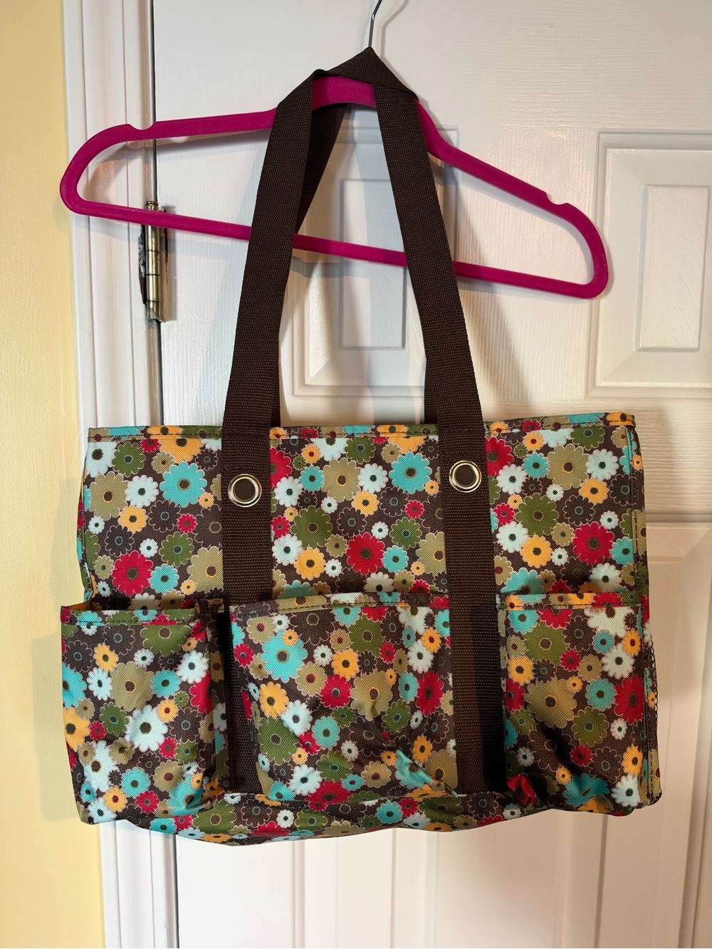 thirty-one Floral Multi-Color Tote with Brown Straps